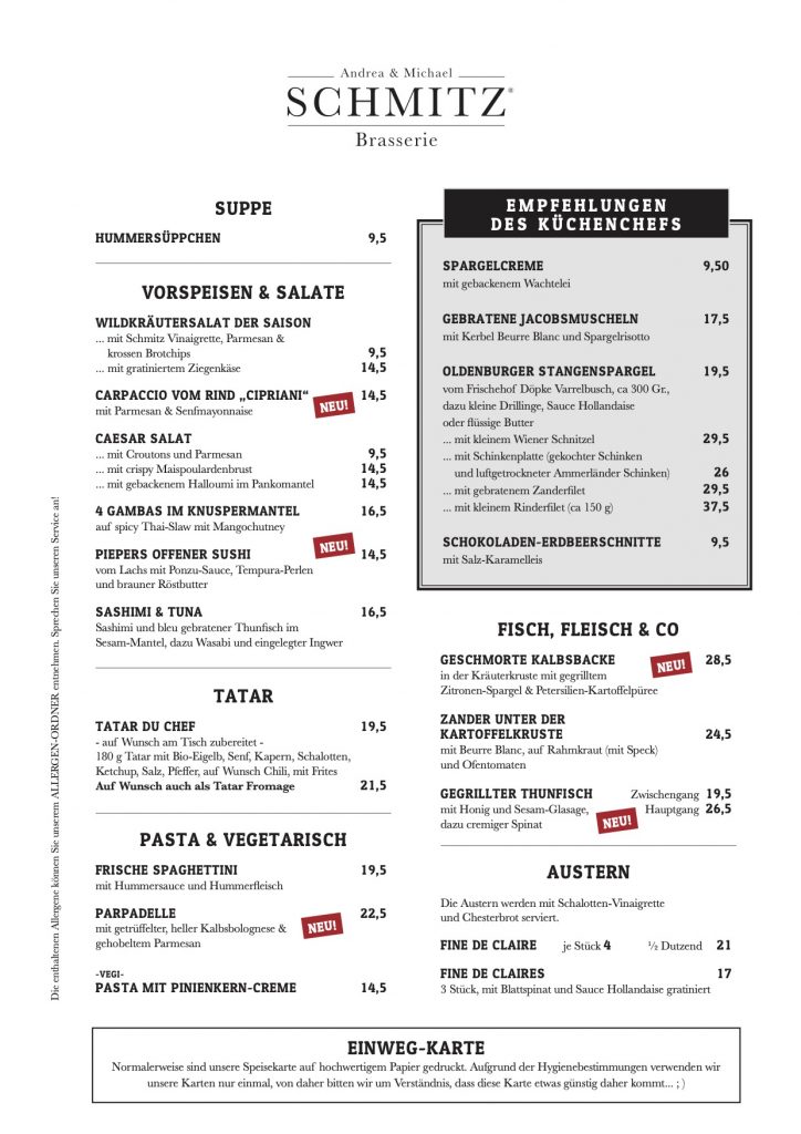 MS_Brasserie_Karte_Mai2020_V21 Oldenburg | Übernachtung, Gastronomie